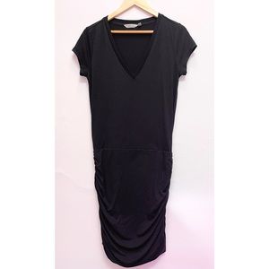Athleta Black Side Ruched Short Sleeve Dress Sz S